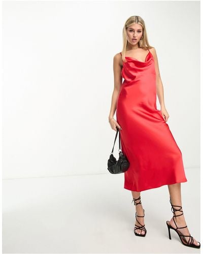 New Look Satin Cowl Neck Slip Dress - Red