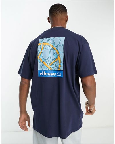 Ellesse Aquria - t-shirt navy con stampa sul retro - Blu