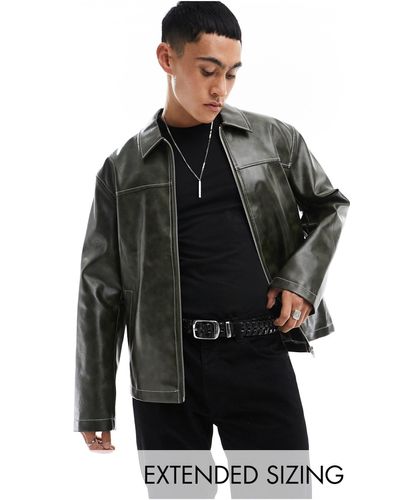 ASOS Blouson harrington en similicuir à coutures contrastantes - délavé - Noir