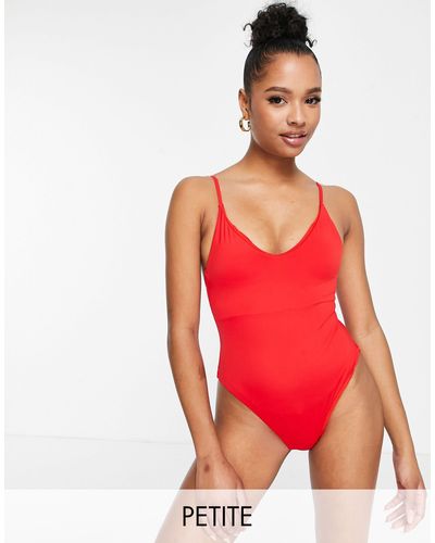 Pieces Strappy V-neck Swimsuit - Red