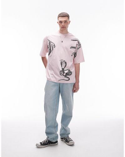 TOPMAN Extreme Oversized Fit T-shirt With Animal Embroidery - Pink