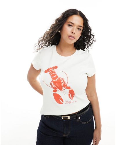 ASOS Asos design curve - t-shirt court à motif homard - crème - Blanc