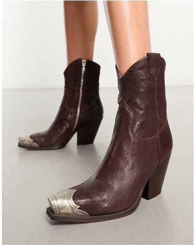 Free People Brayden Leather Toe-cap Detail Cowboy Ankle Boots - Brown