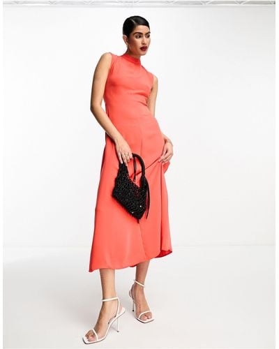 Mango Sleeveless Formal Midi Dress - Red
