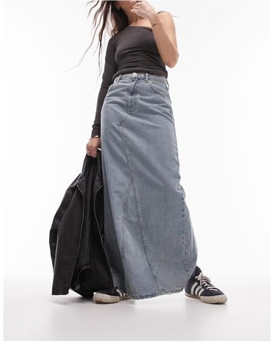 TOPSHOP Denim Column Maxi Skirt - Blue