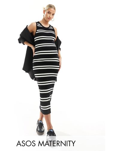 ASOS Asos design maternity - robe sans manches longueur mollet en maille rayée - Noir