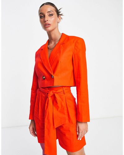 ASOS Linen Paperbag Waist Suit Shorts - Orange