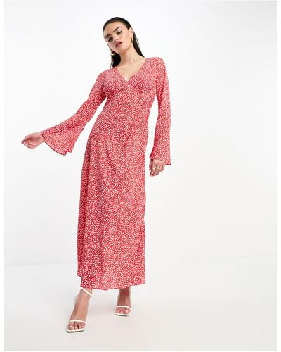 Glamorous Rechte Midi-jurk Met Lange Mouwen En V-hals - Roze