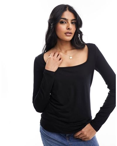 & Other Stories Long Sleeve Square Neck Top - Black