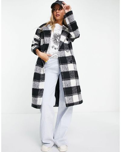 New Look Oversized Double-breasted Jas Met Gingham Ruit - Wit