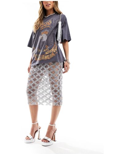 Monki Mesh Sequin Embellished Midi Skirt - Metallic