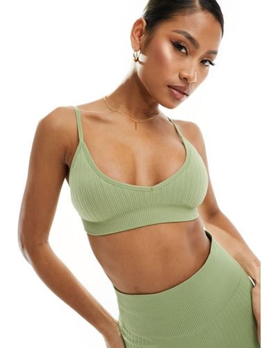 ASOS 4505 Seamless Double Rib Light Support Sports Bra With Removable Padding - Green