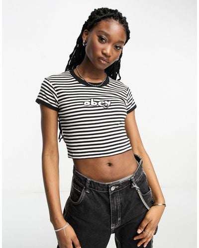 Obey Zoe Striped Crop T-shirt - Black