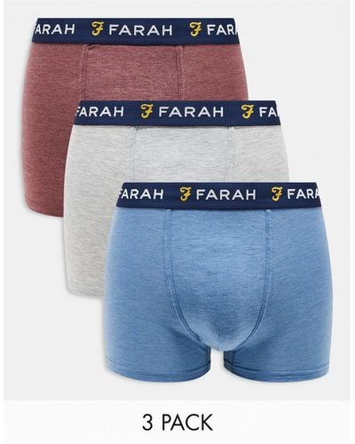 Farah Confezione da 3 boxer effetto denim, grigi e bordeaux mélange - Blu