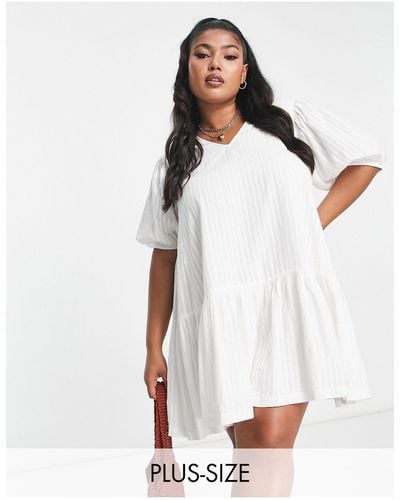 Simply Be Puff Sleeve Mini Dress With Tie Back - Natural