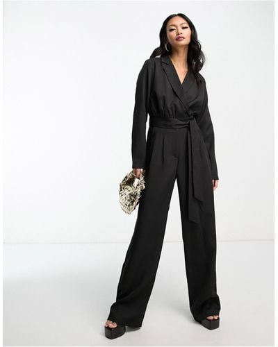 In The Style Tuxedo Jumpsuit - Black