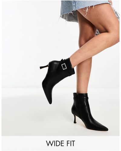 Glamorous Rhinestone Buckle Mid Heel Ankle Boots - Black