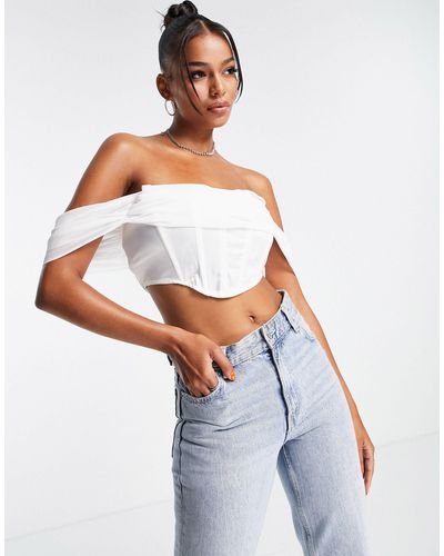 Femme Luxe Off Shoulder Woven Corset Top - White