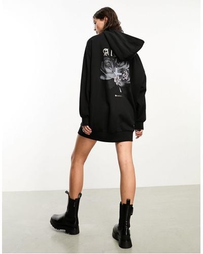 AllSaints Vestido estilo sudadera con capucha y estampado gráfico en la espalda exclusiva - Negro