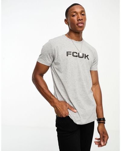 French Connection Fcuk - t-shirt chiaro mélange con stampa del logo - Bianco