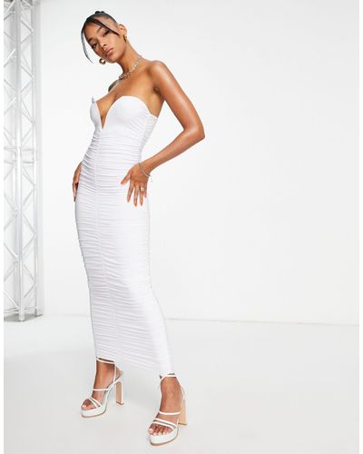 Femme Luxe Plunge Midi Dress - White