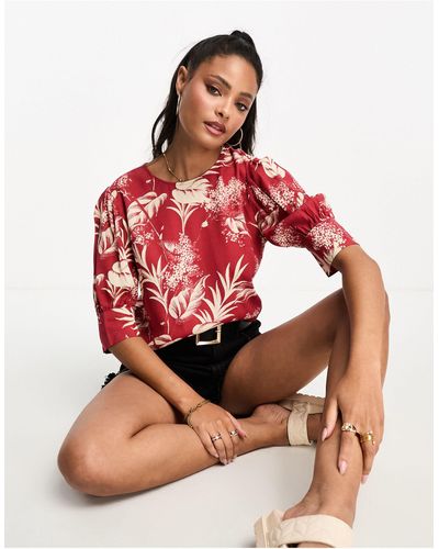 Oasis Palm Print Top - Red