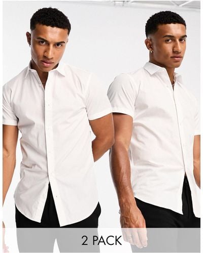Jack & Jones – 2er-pack elegante, kurzärmlige hemden mit schmalem schnitt - Weiß