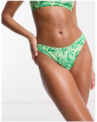Monki Slip bikini verdi con stampa astratta - Verde