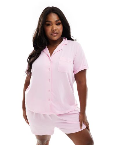Loungeable Curve - pyjama avec chemise à manches courtes et short en jersey - rose