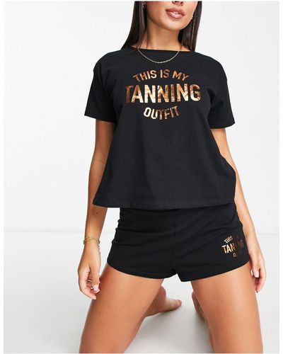 New Look Pijama con texto "tanning" - Negro