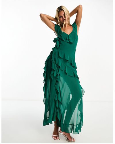EVER NEW Corsage Ruffle Georgette Maxi Dress - Green