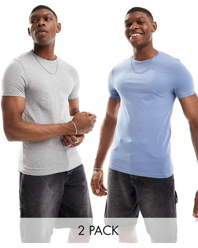 ASOS 2 Pack Muscle Fit T-shirts - Blue
