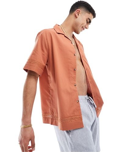 ASOS Relaxed Revere Textured Shirt - Orange