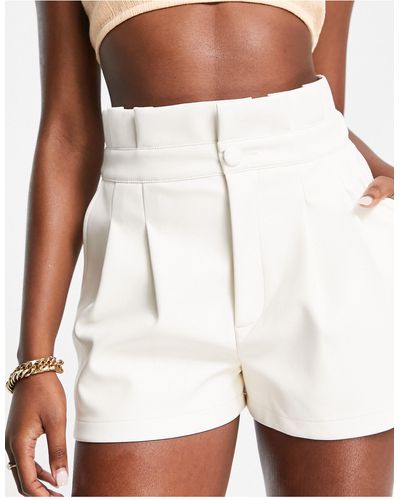 Miss Selfridge Faux Leather Waist Detail Shorts - White