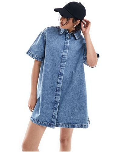 ASOS Short Sleeve Denim Shirt Dress - Blue