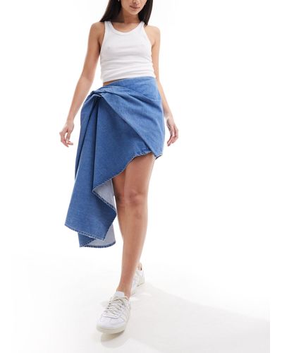 & Other Stories Denim Mini Skirt With Draped Train - Blue