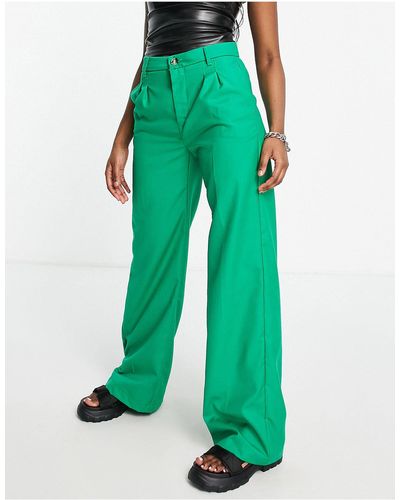 Bershka Wide Leg Tailored Trouser - Green
