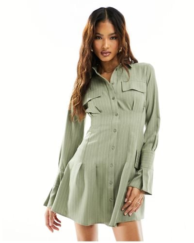 ASOS Mini Shirt Dress With Oversized Cuff Detail - Green