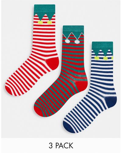 Brave Soul Christmas 3 Pack Elf Socks - Red