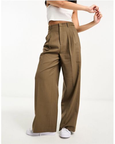Urban Revivo Wide Leg Pleated Trousers - Natural