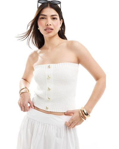 4th & Reckless Knitted Bandeau Gold Button Detail Top - White