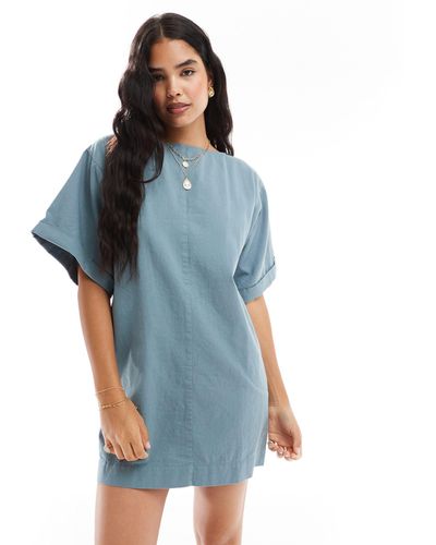 ASOS Twill Boxy T-shirt Mini Dress - Blue