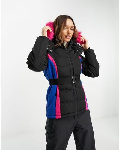 Threadbare Ski Puffer Jacket With Faux Fur Trim Hood - Black