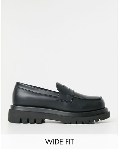 Truffle Collection Wide Fit Chunky Loafers - Black