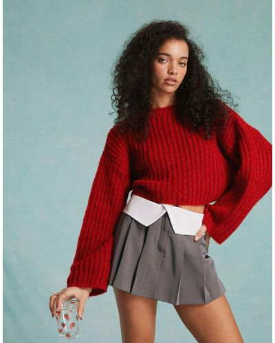 Miss Selfridge Oversized Crop Sweater - Red