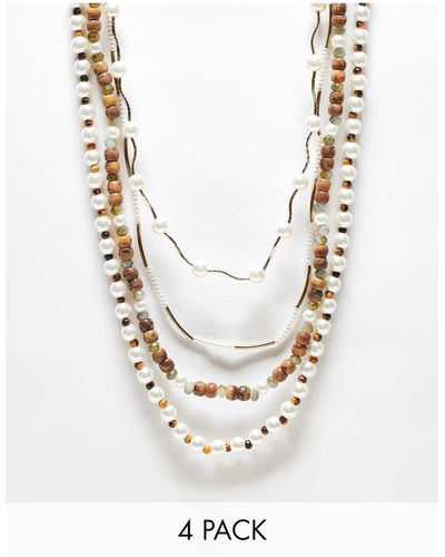 ASOS 4 Pack Necklace Set - White