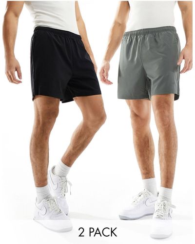 ASOS 4505 Pantaloncini da allenamento da 13 cm quick dry neri e grigi - Bianco