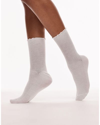 TOPSHOP Ribbed Frill Socks - White