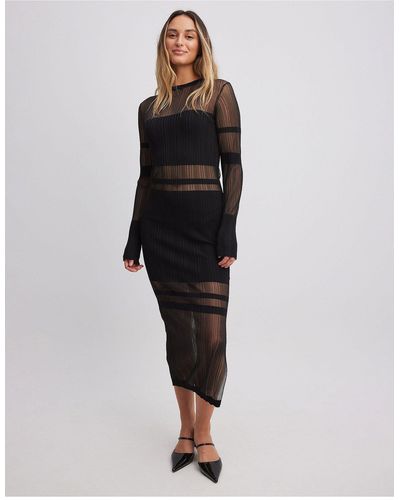 NA-KD Knitted Paneled Midi Dress - Black