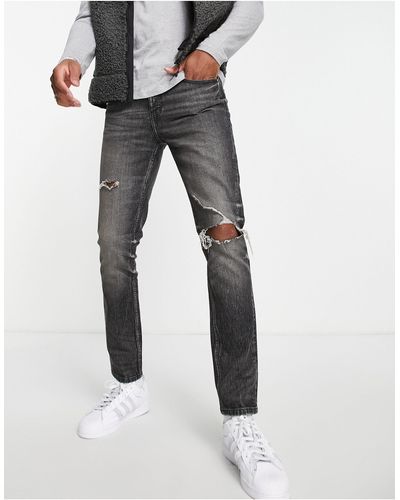 ASOS Cone Mill Denim - 'american Classic' Skinny Jeans Met Kniescheuren - Zwart